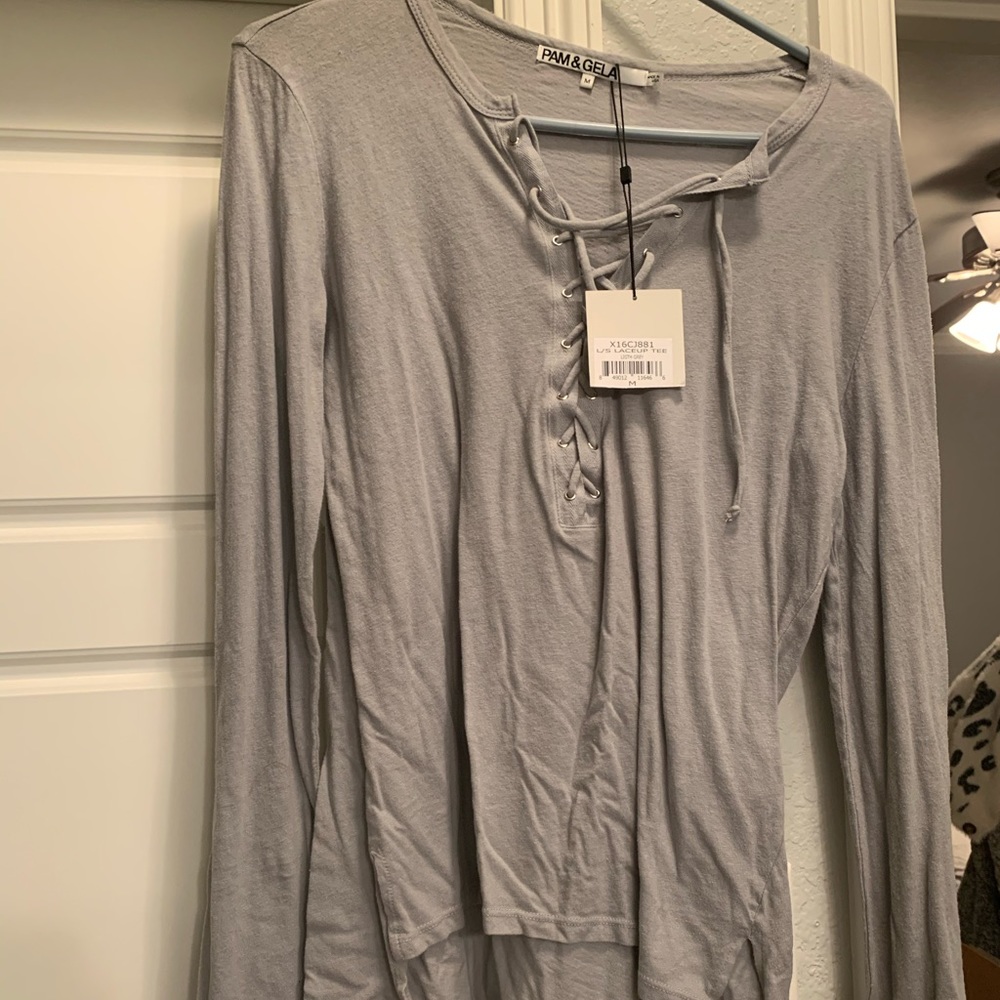 Grey Lace Up T shirt